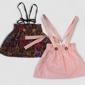 Posh Peach Baby Suspender Skirt Bundle, 3T – Floral Corduroy + Blush Pink